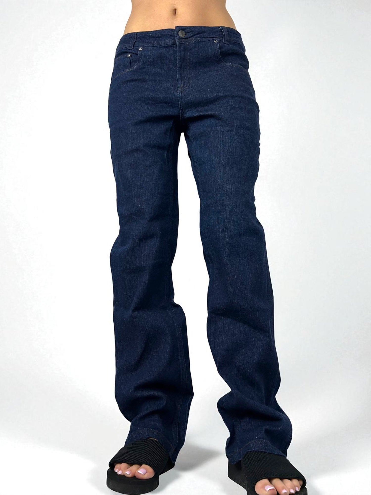 Navy blue denim low rise baggy pants (M/L)