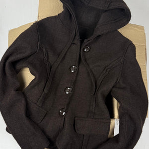 Brown hooded 100% wool tight fit jacket (S)