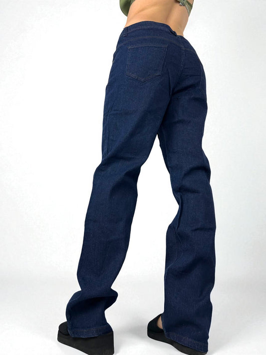Navy blue denim low rise baggy pants (M/L)