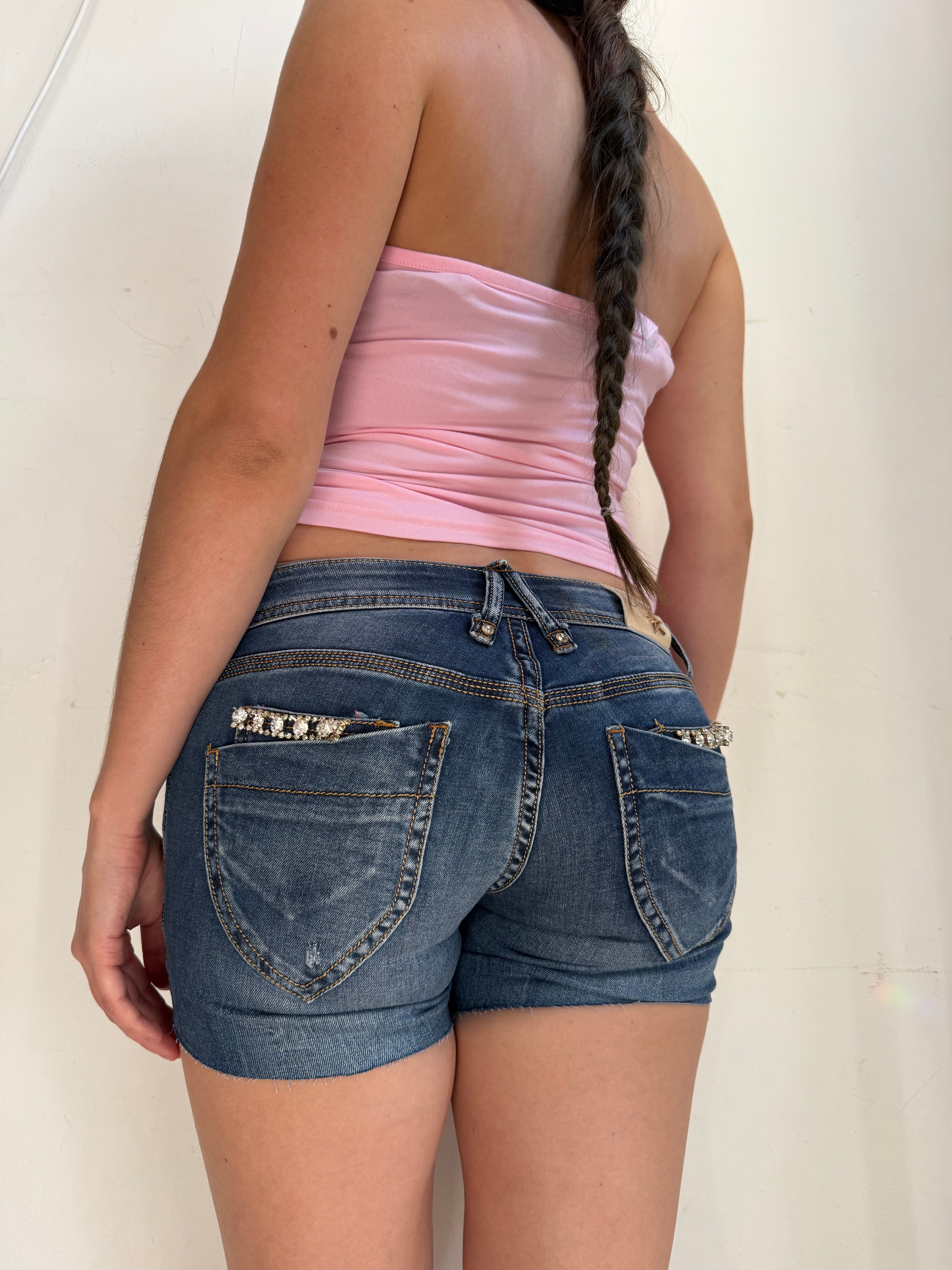 Blue denim low rise mini short (S)