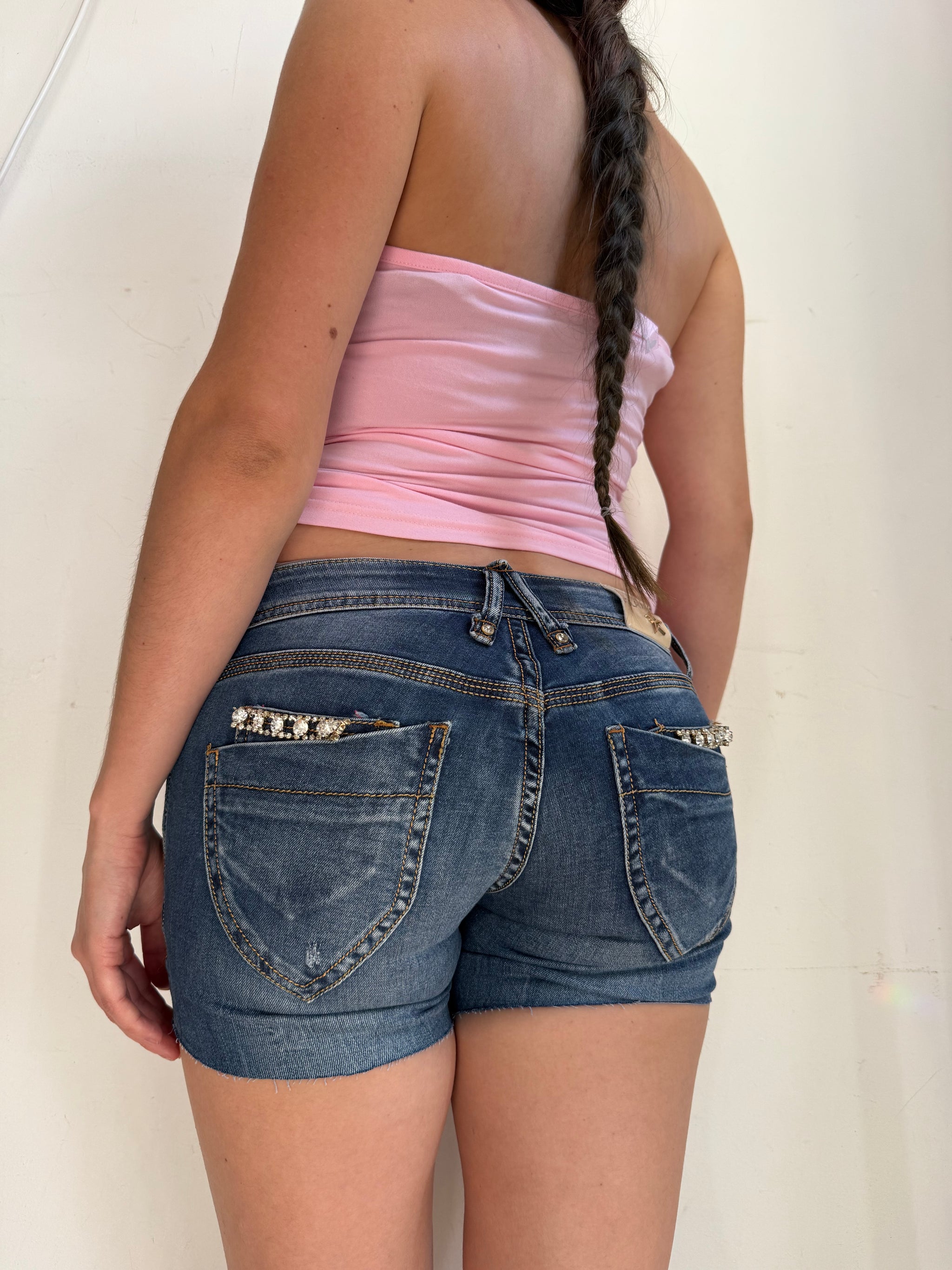 Blue denim low rise mini short (S)