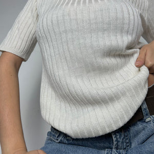 White stretchy buckle knitted tee (M/L)