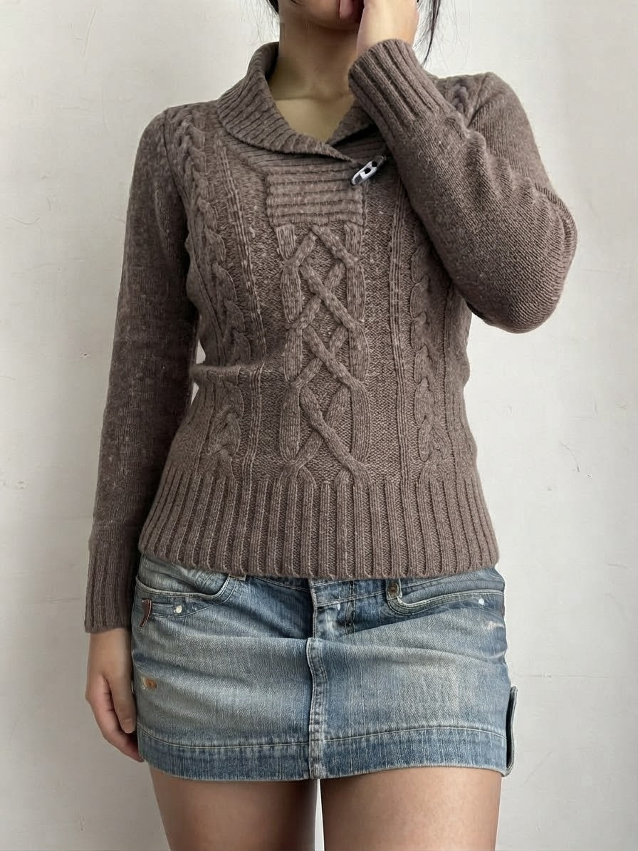 Brown polo neck wool jumper (S)