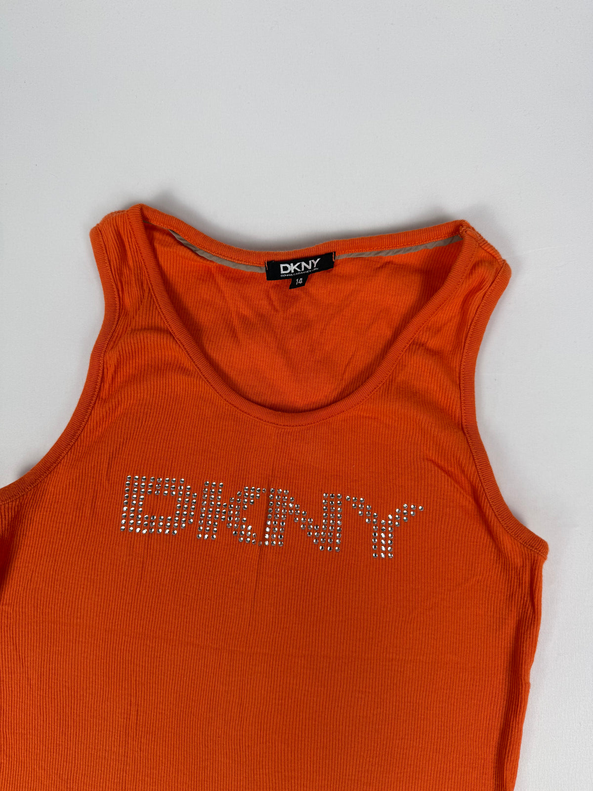 Orange rhinestones logo tank top (S)