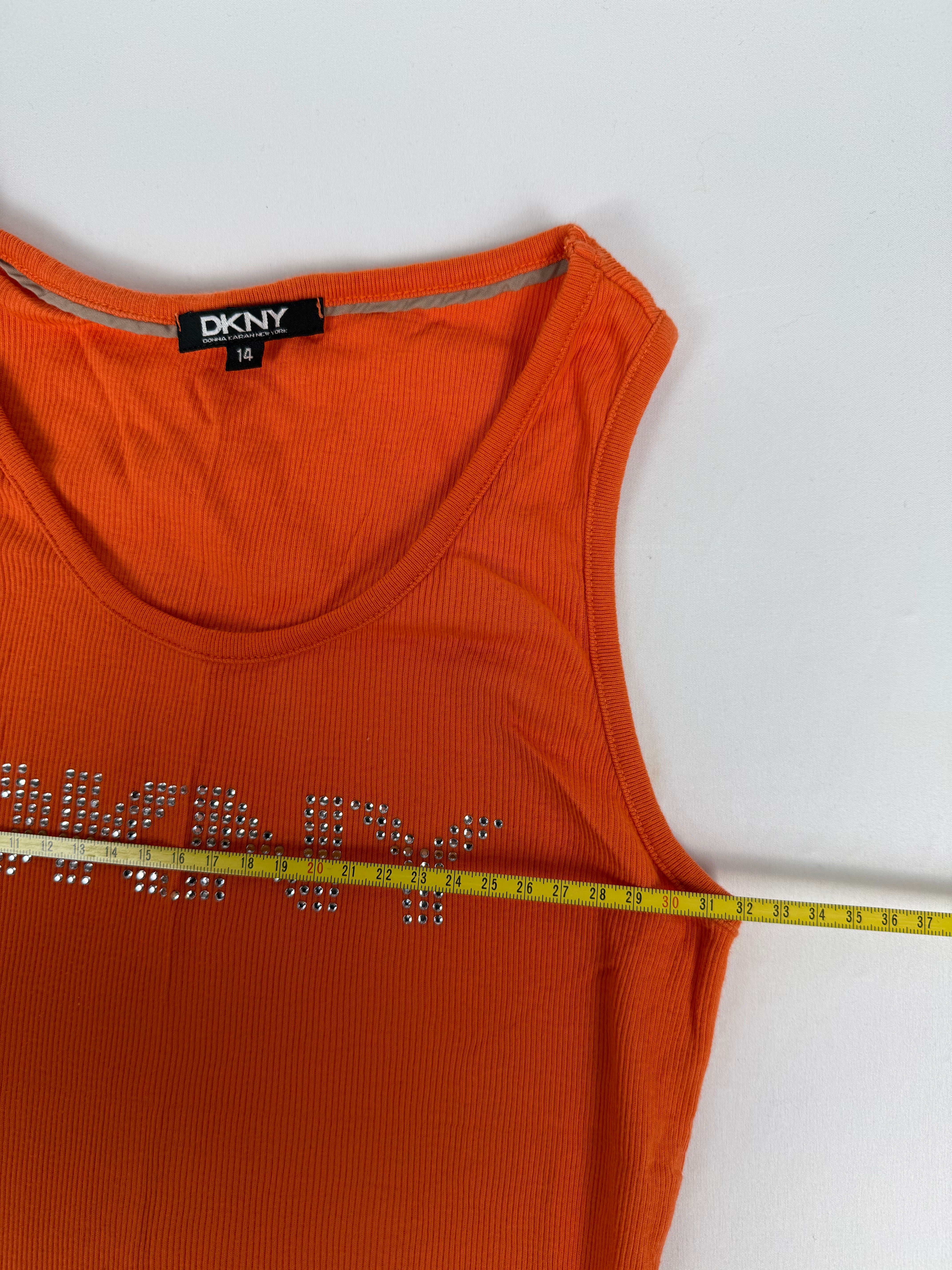Orange rhinestones logo tank top (S)