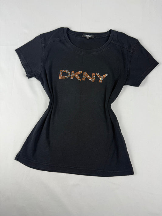 Black sequins logo baby tee (S)