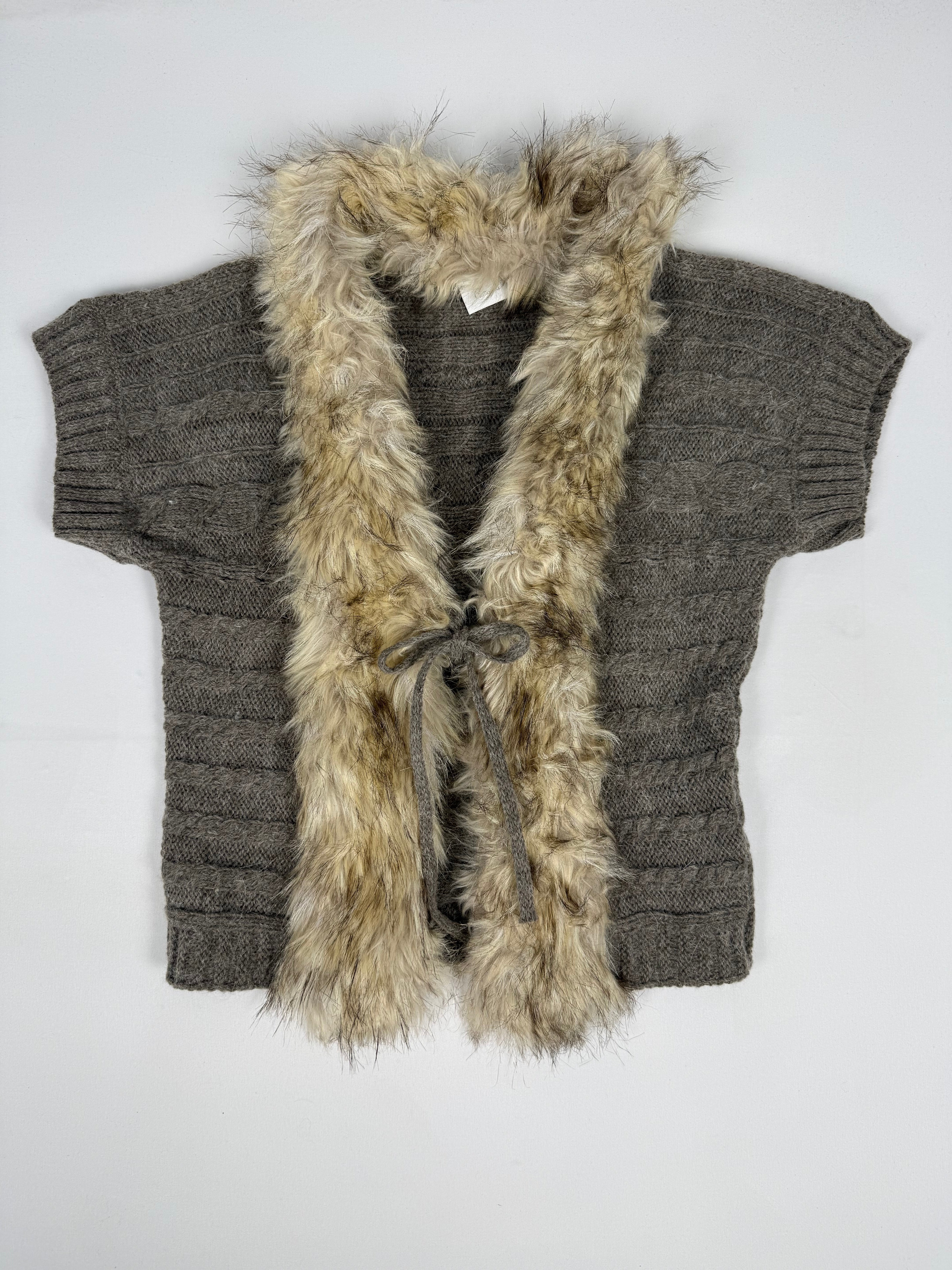 Khaki faux fur trim bolero (S)