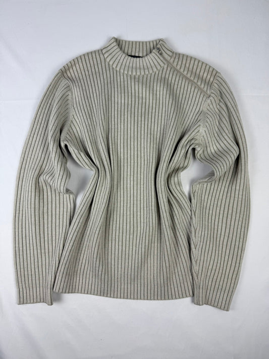 Beige zip up ribbed jumper (XXL)