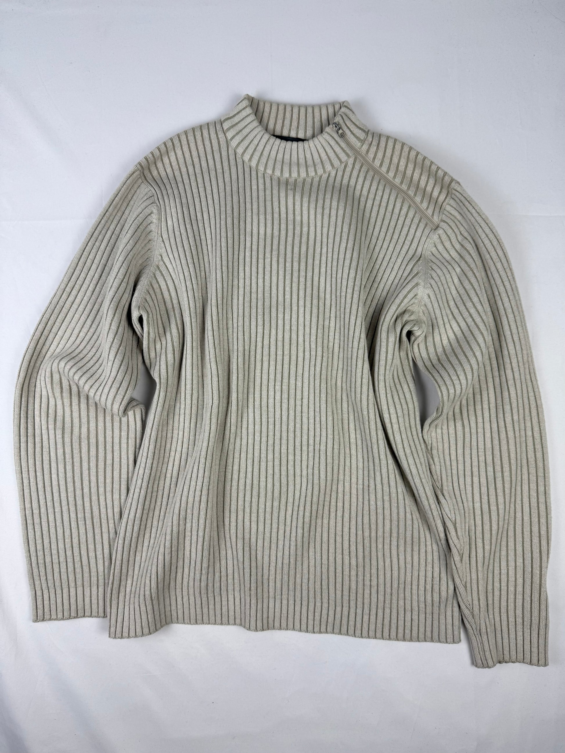 Beige zip up ribbed jumper (XXL)