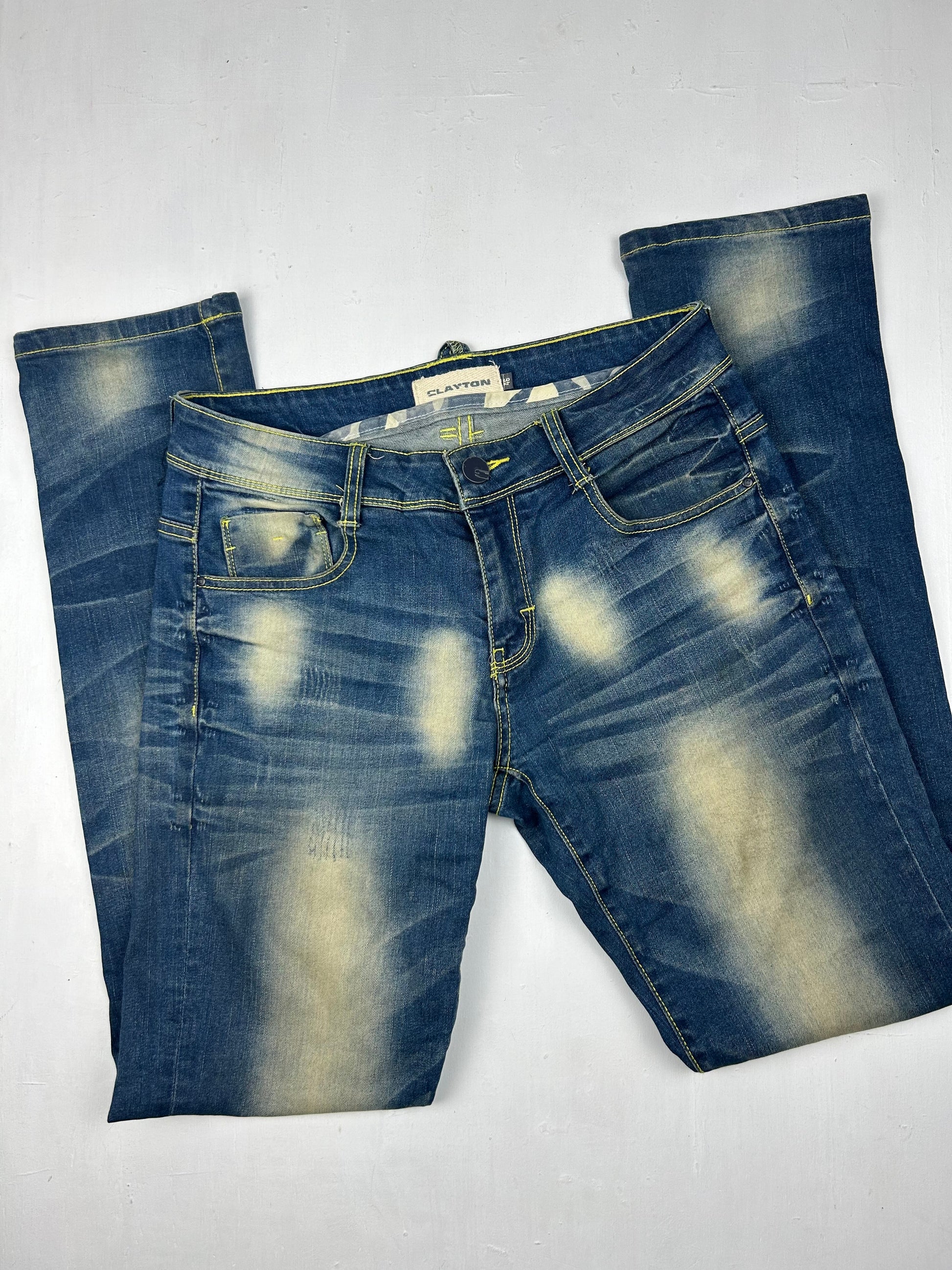 Blue denim low rise straight legs pants (S/M)