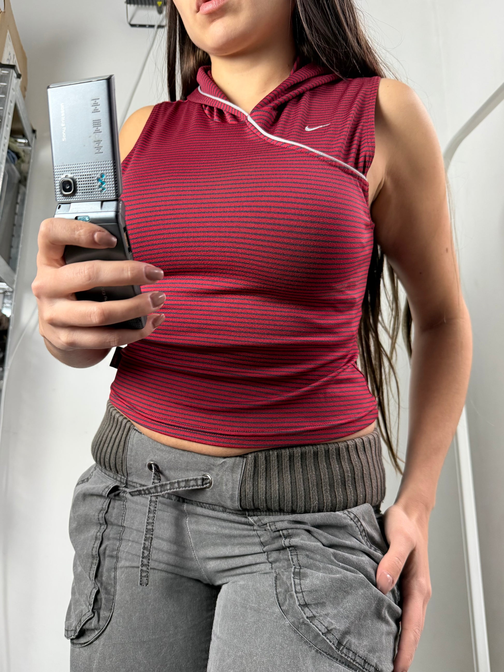 Red striped hooded top (S/M)