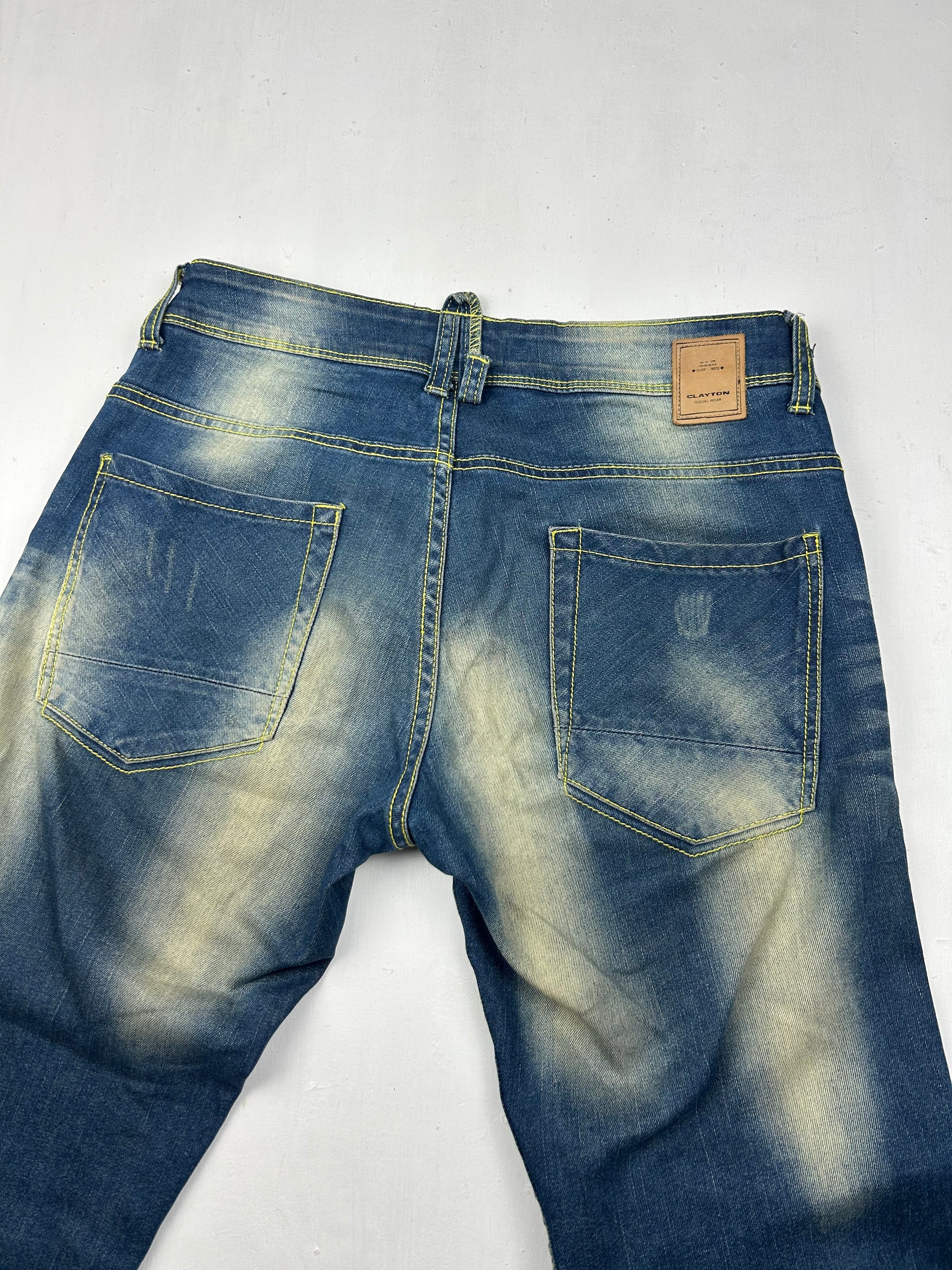Blue denim low rise straight legs pants (S/M)