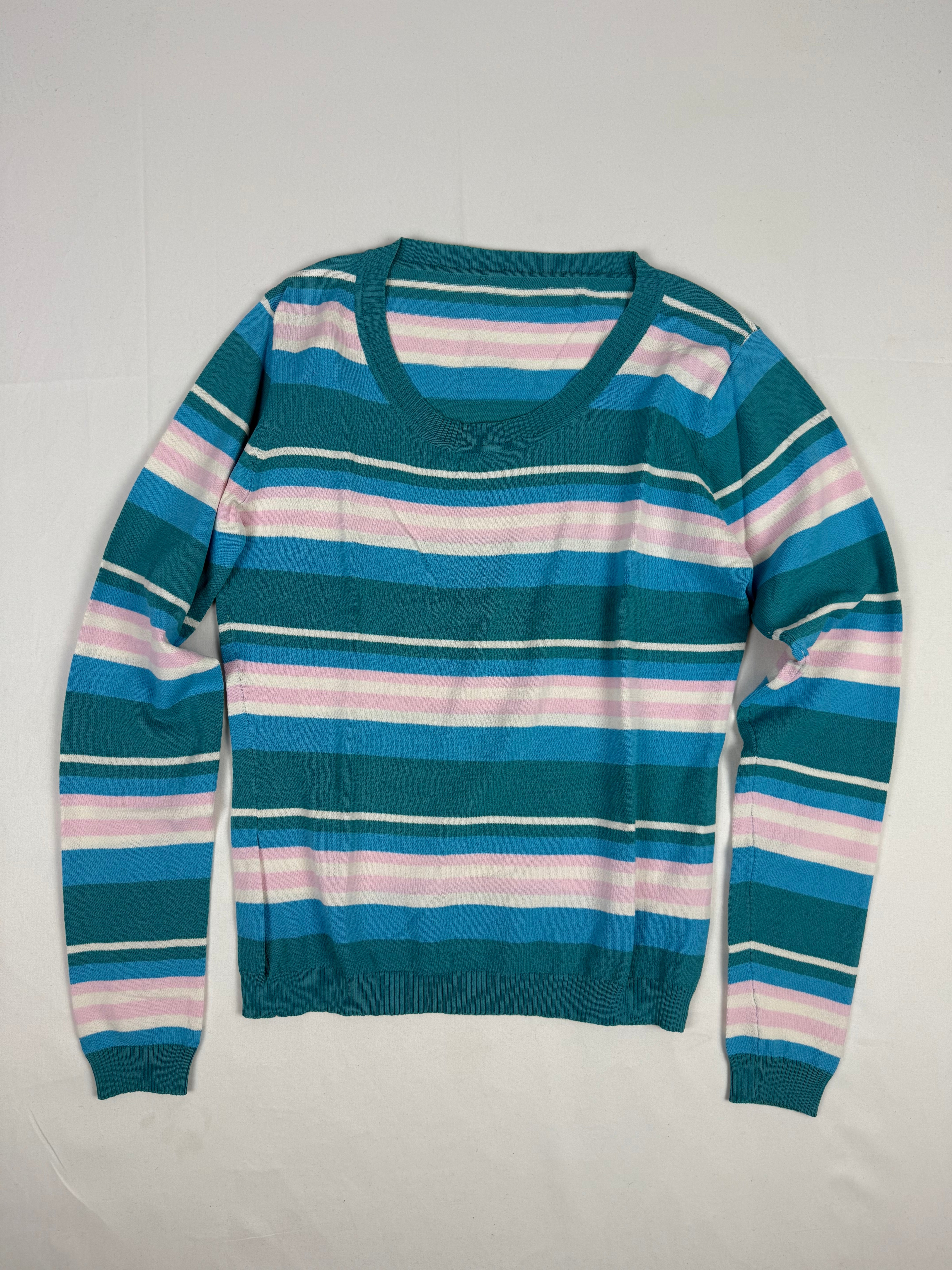 Blue striped tight fit silk jumper (S/M)