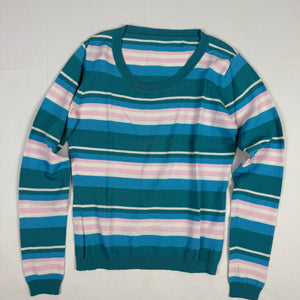 Blue striped tight fit silk jumper (S/M)