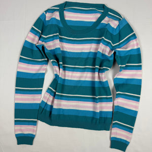 Blue striped tight fit silk jumper (S/M)