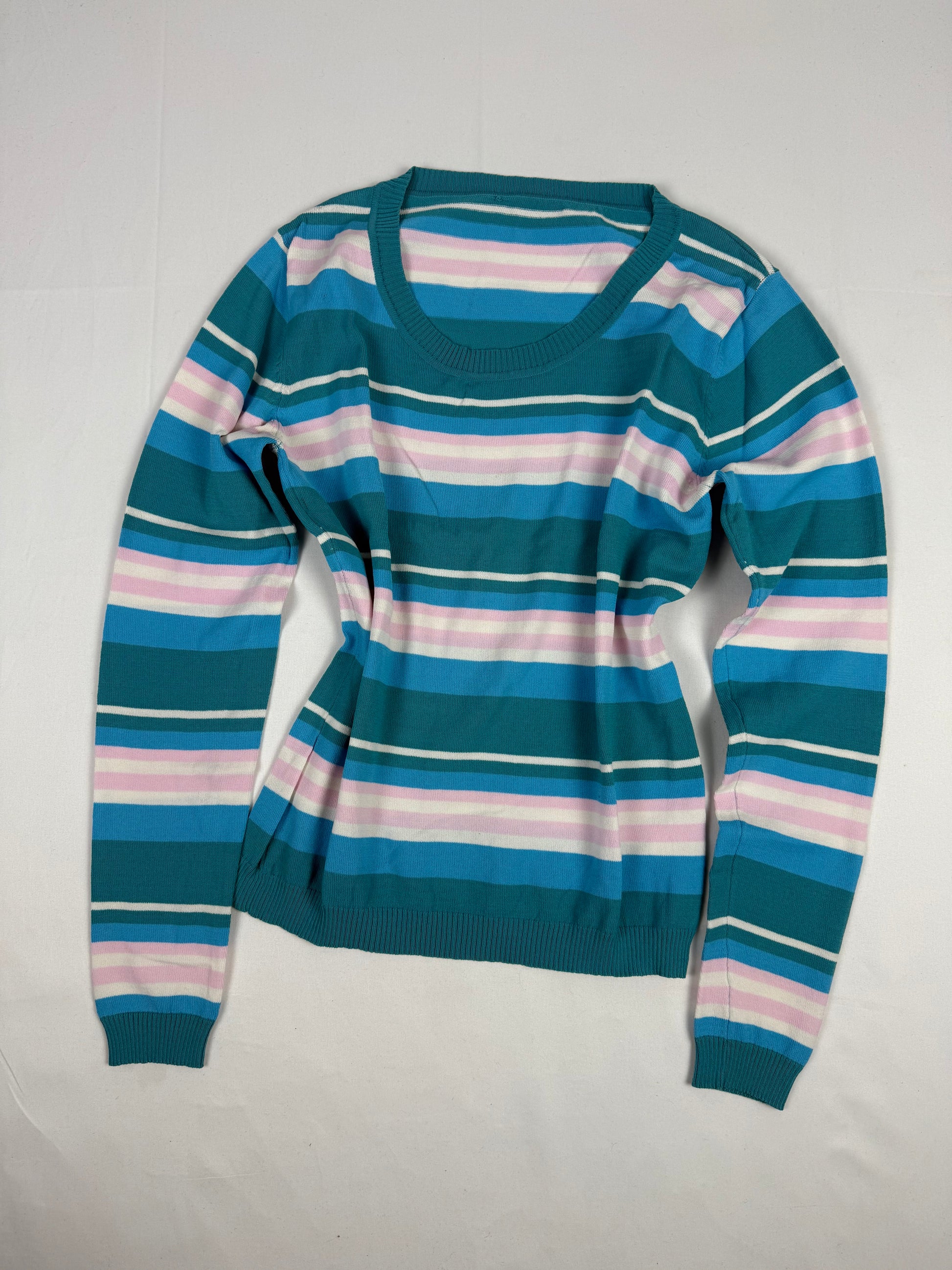 Blue striped tight fit silk jumper (S/M)