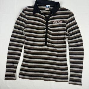 Beige striped cotton polo long sleeves top (S/M)