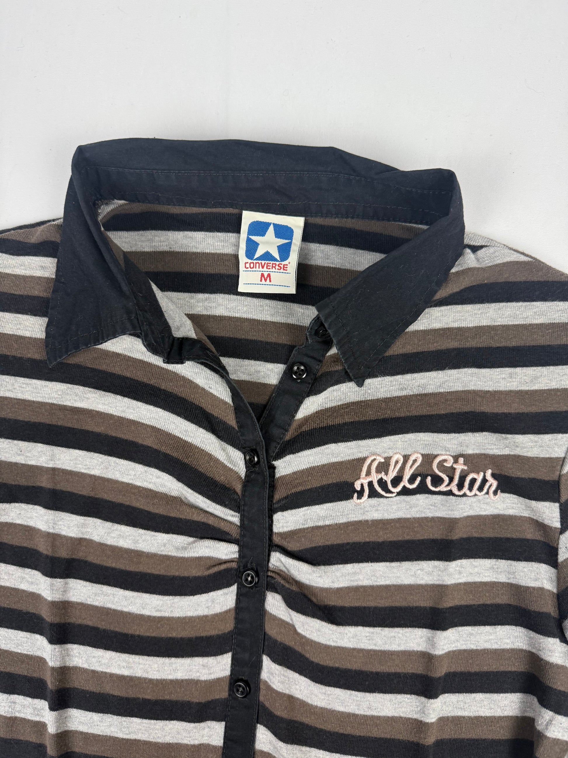 Beige striped cotton polo long sleeves top (S/M)