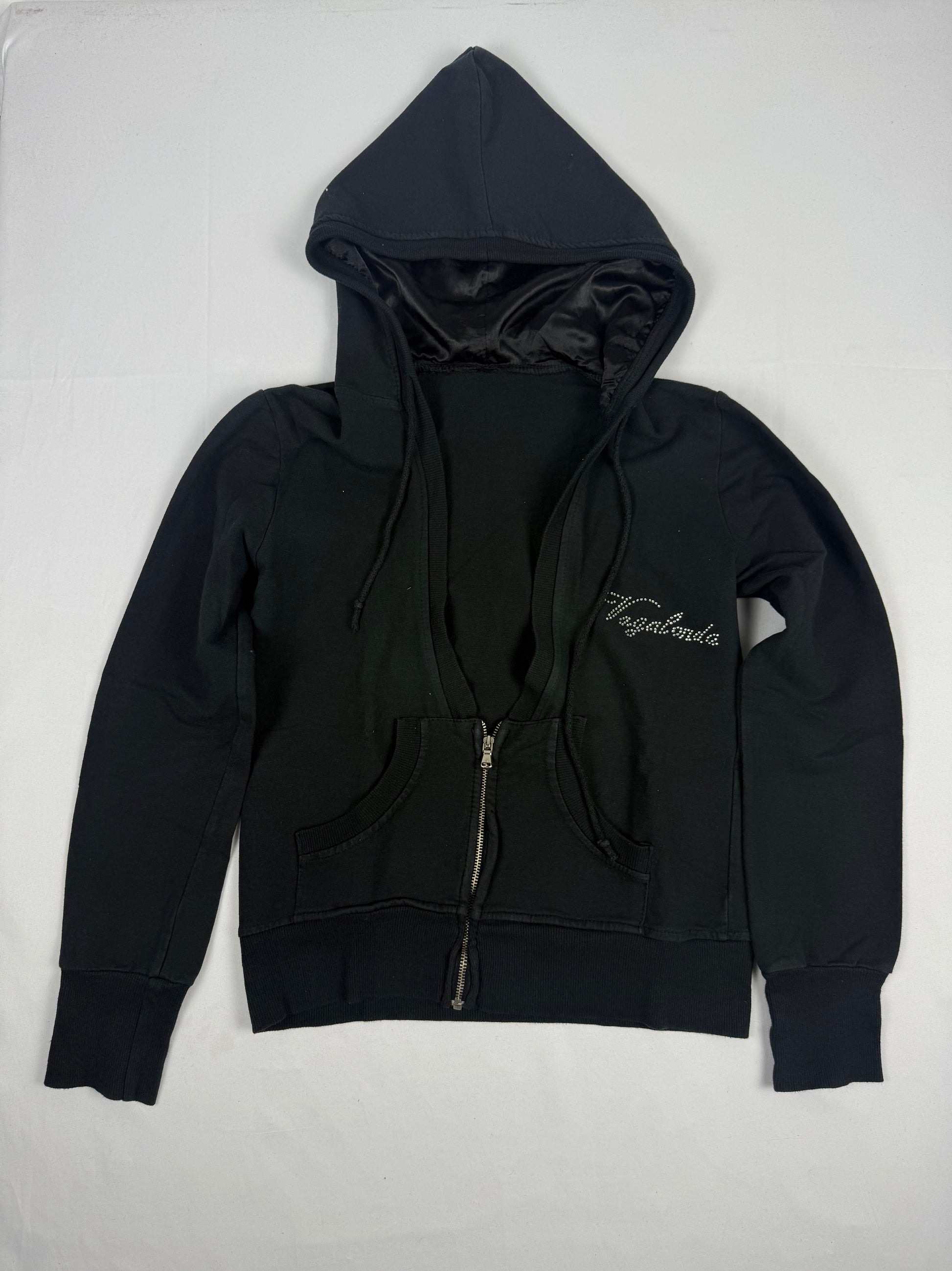 Black zip up 100% cotton hoodie (S/M)