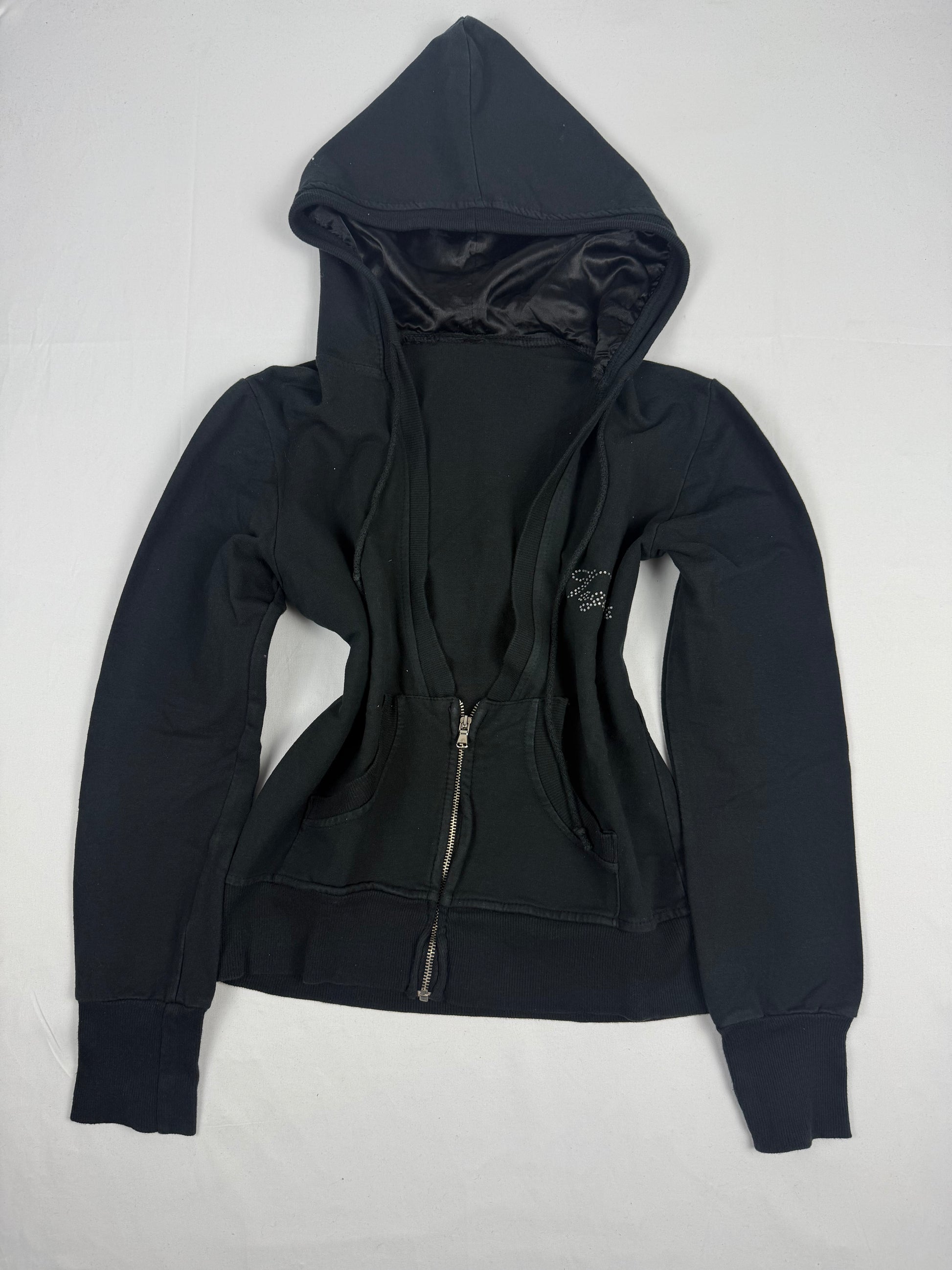 Black zip up 100% cotton hoodie (S/M)