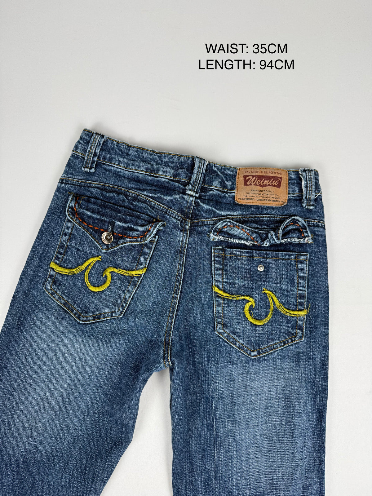 Blue denim low rise bootcut pants (XS)