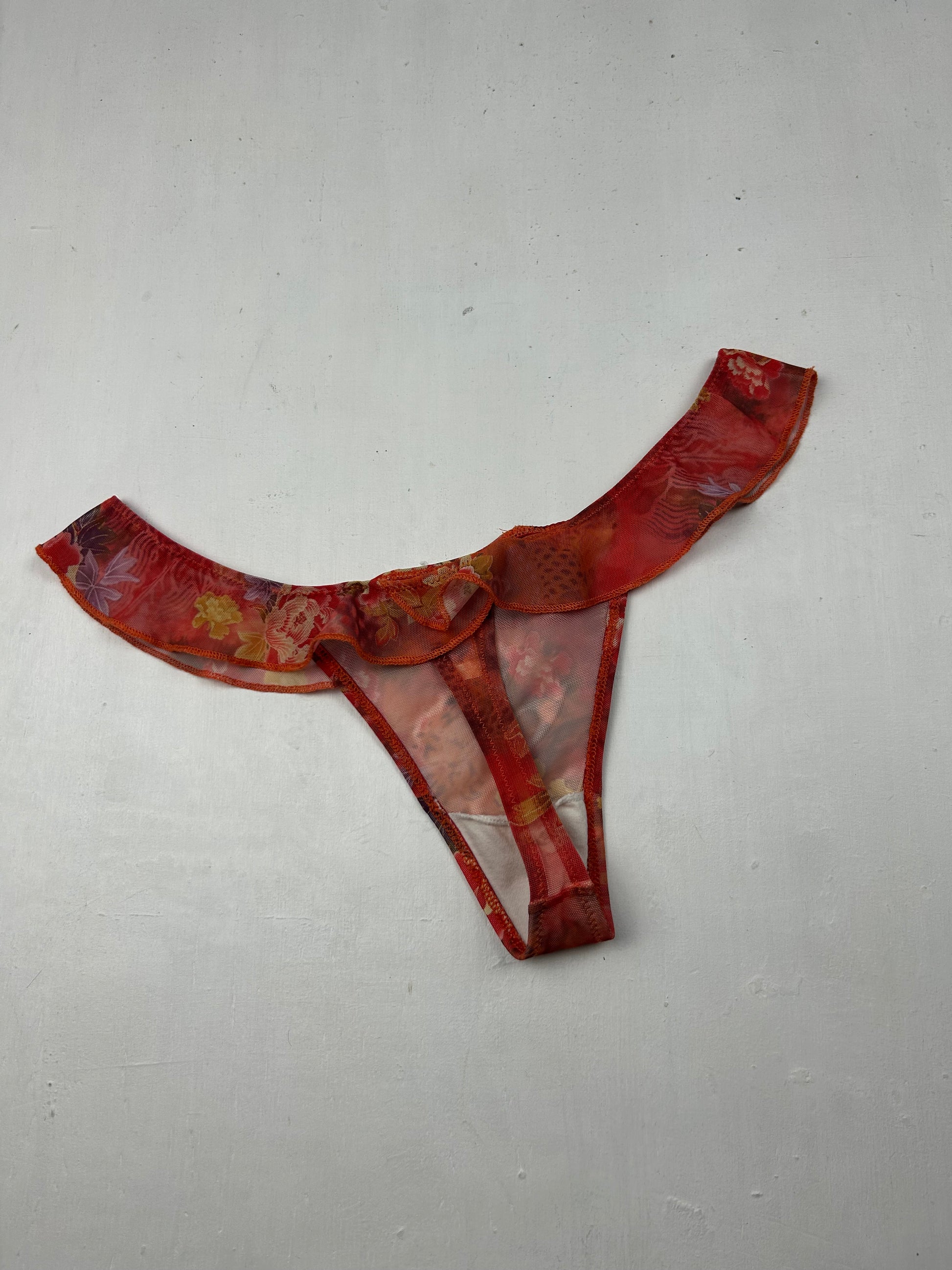 Orange floral mesh see trough babydoll mini dress + thong (S/M)
