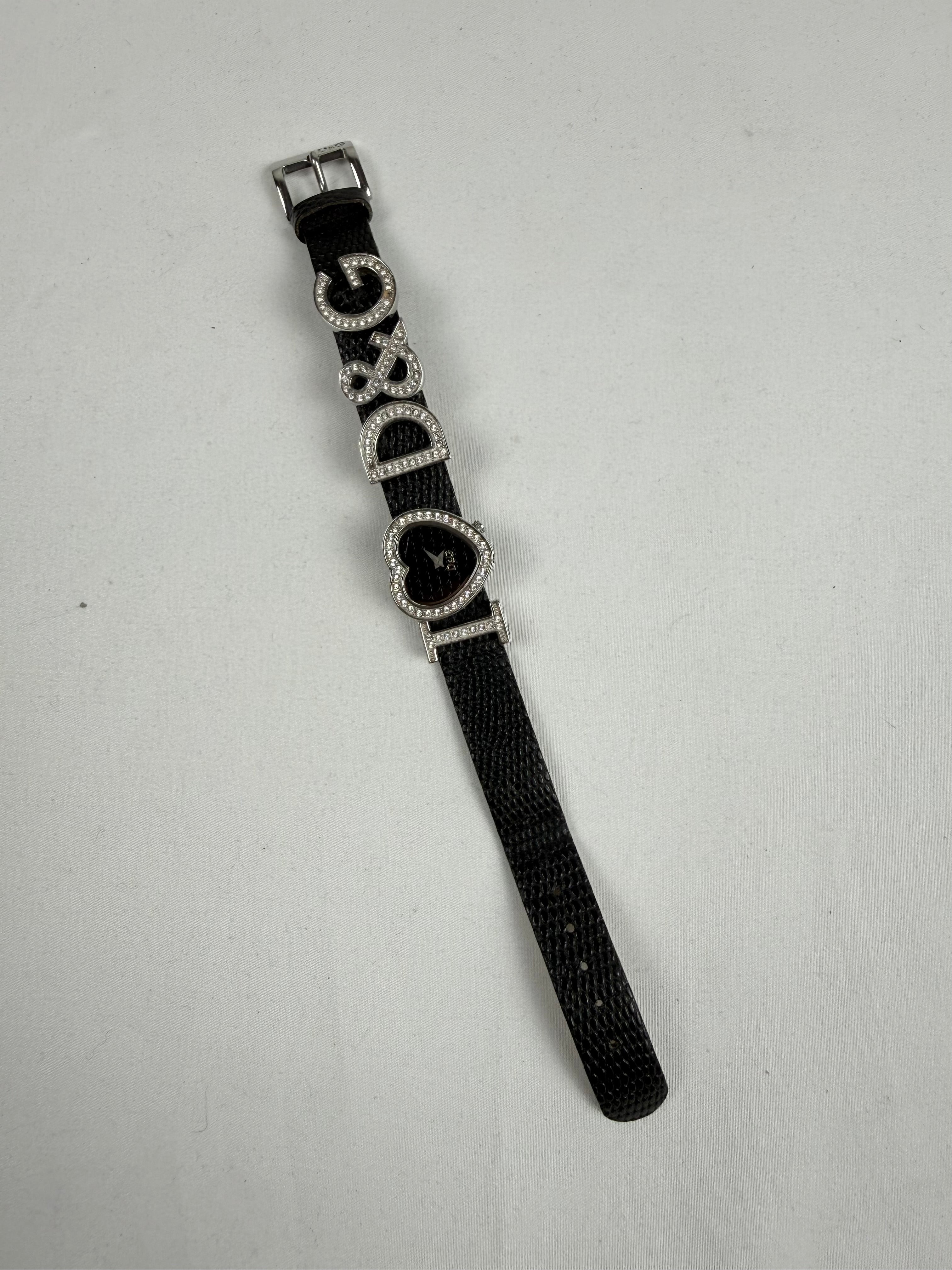 Vintage rhinestones black leather jewelry watch
