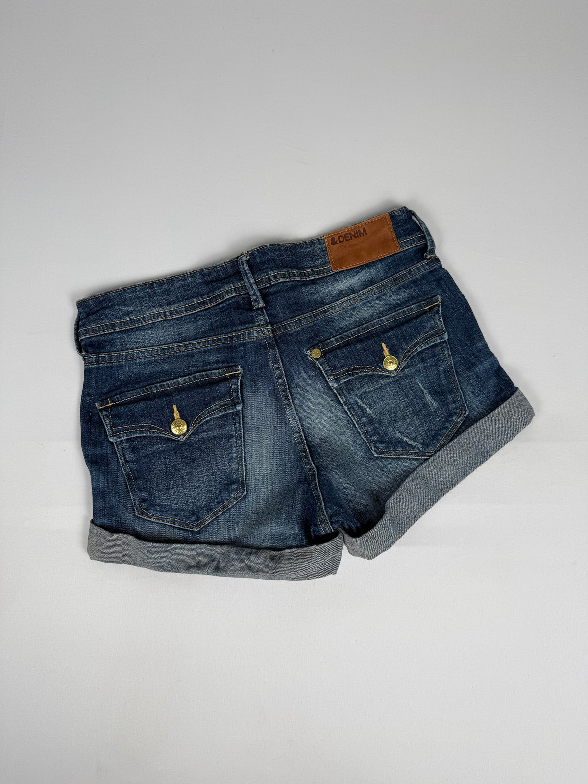 Blue denim low rise mini short (XS)