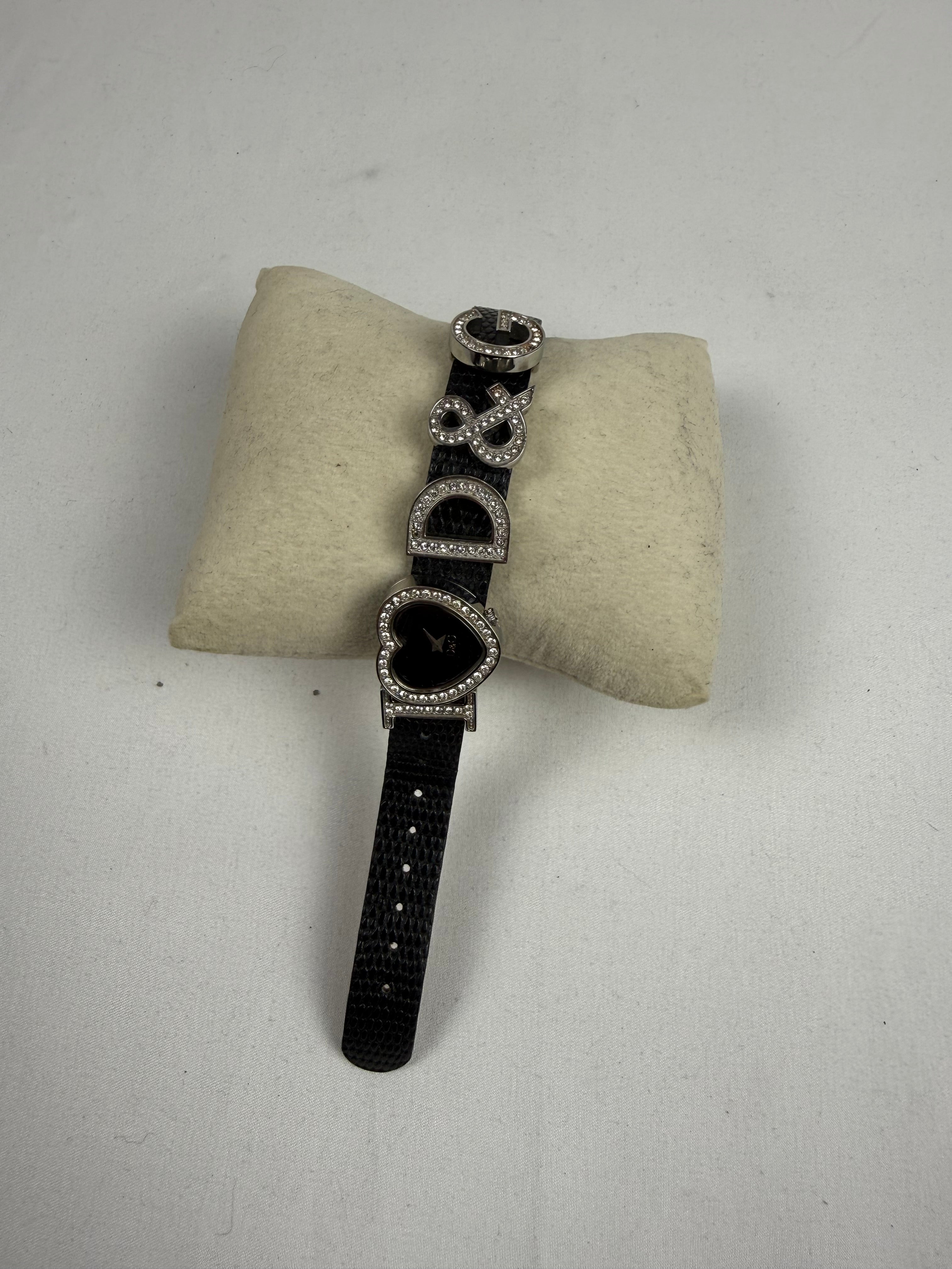 Vintage rhinestones black leather jewelry watch