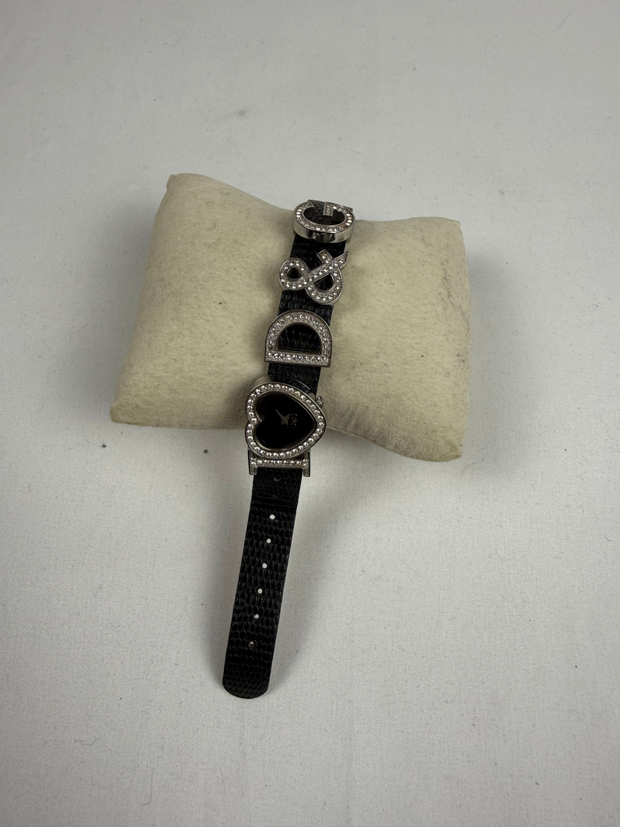 Vintage rhinestones black leather jewelry watch