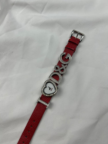 Vintage red leather inox bracelet jewelry watch