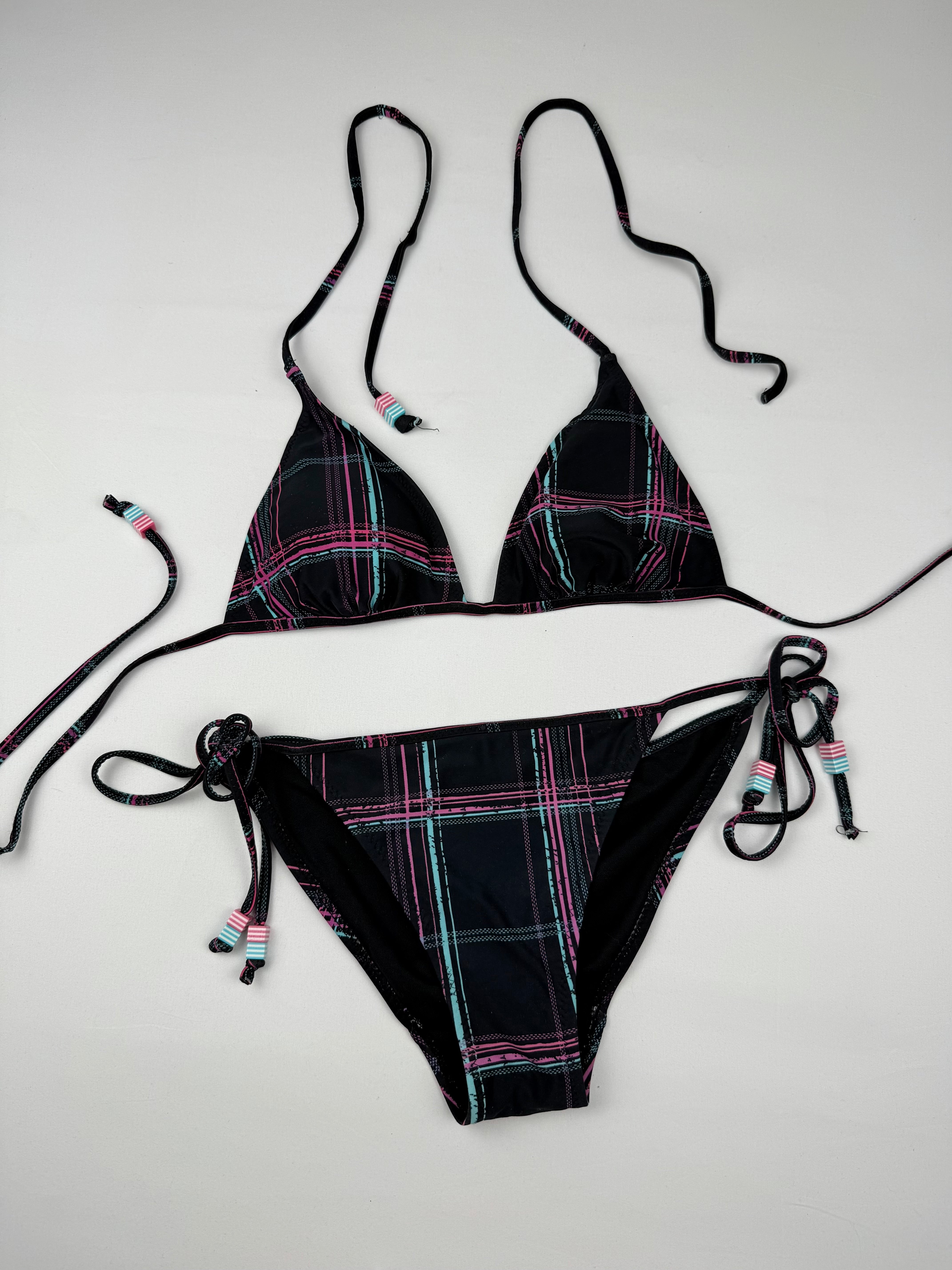Black check print bikini set (M)