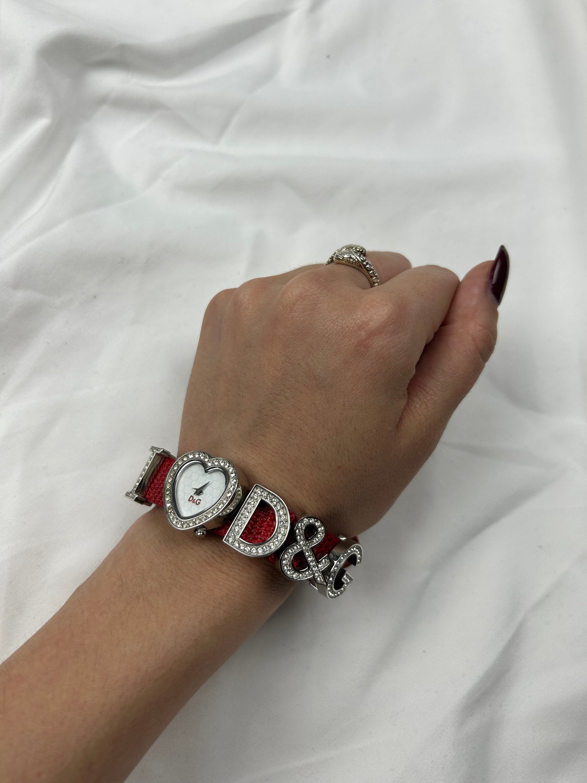 Vintage red leather inox bracelet jewelry watch