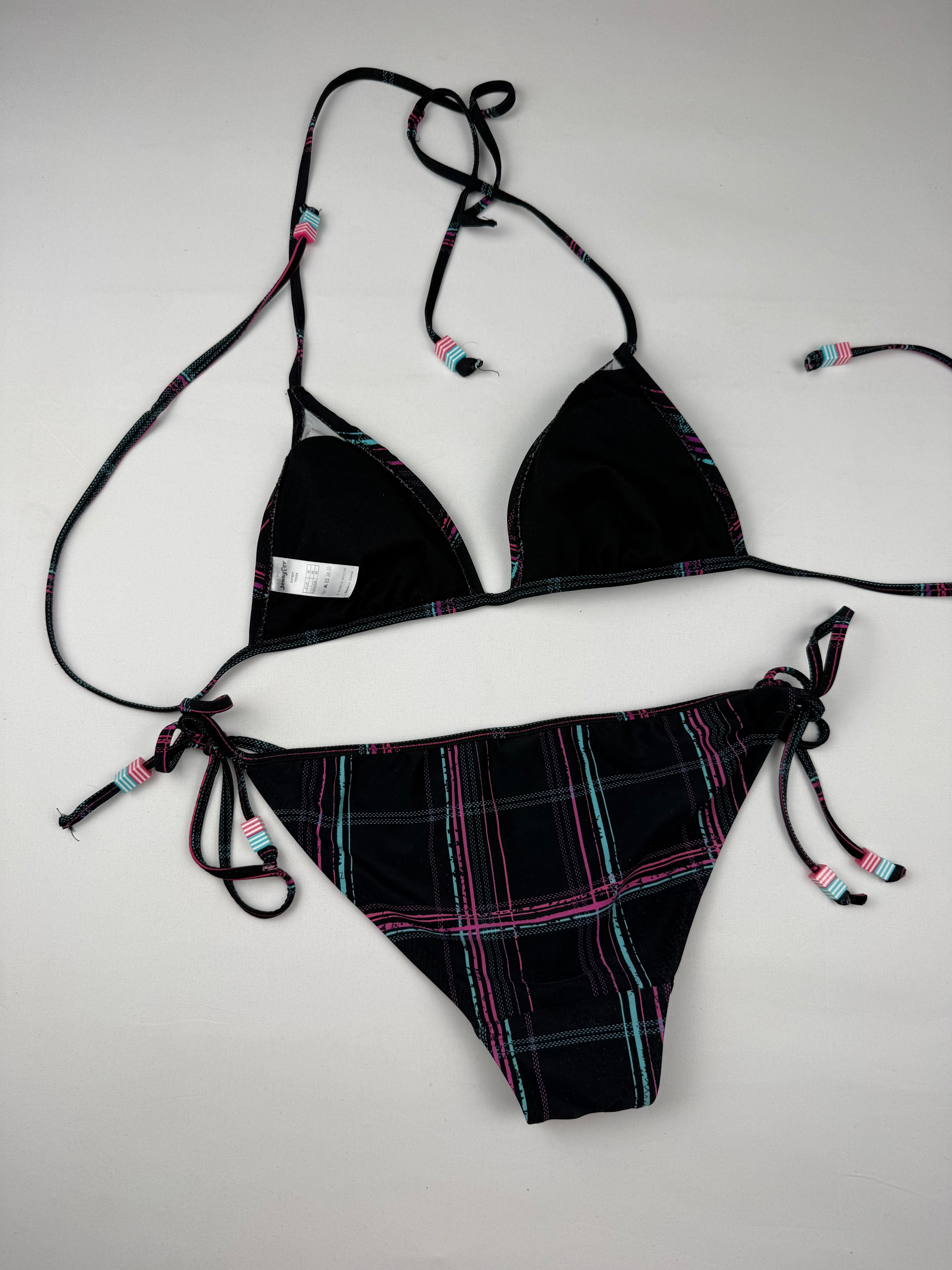 Black check print bikini set (M)