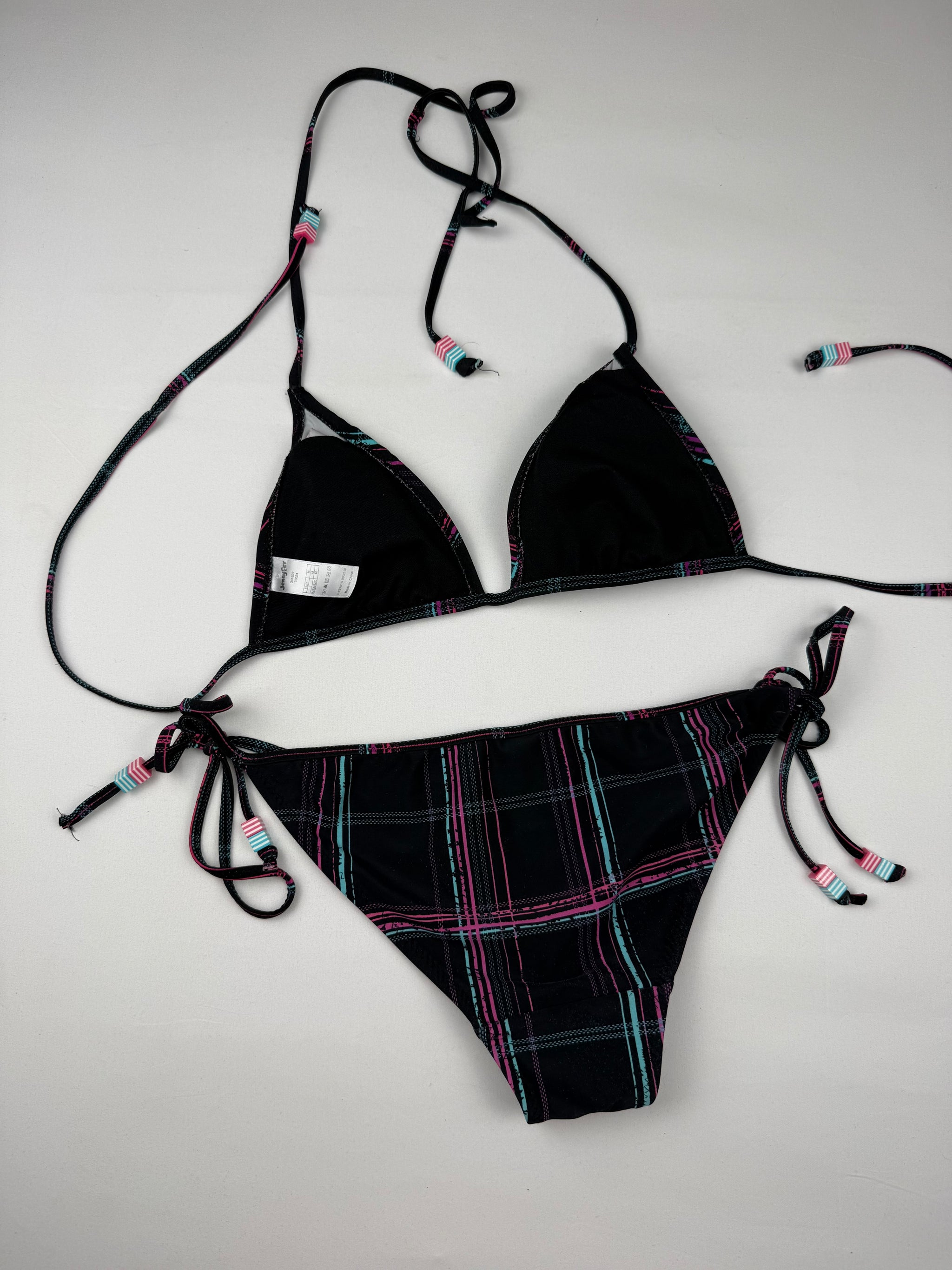 Black check print bikini set (M)