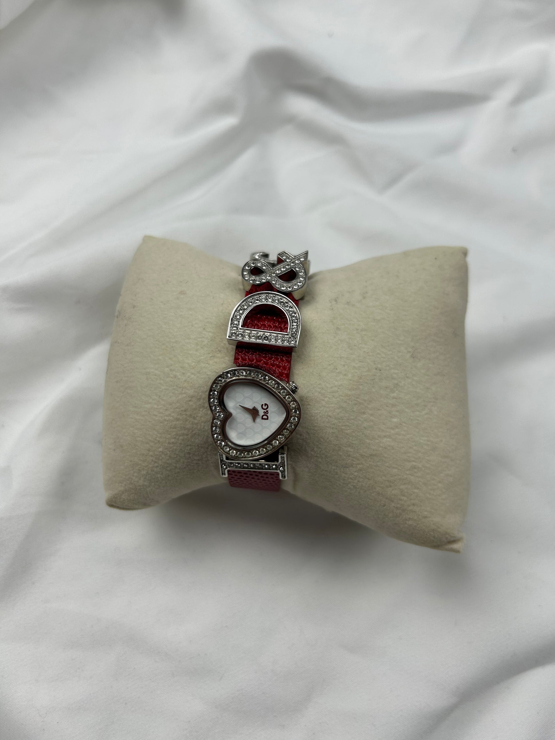 Vintage red leather inox bracelet jewelry watch