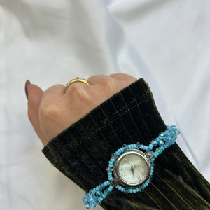 Vintage silver pearls inox bracelet jewelry watch