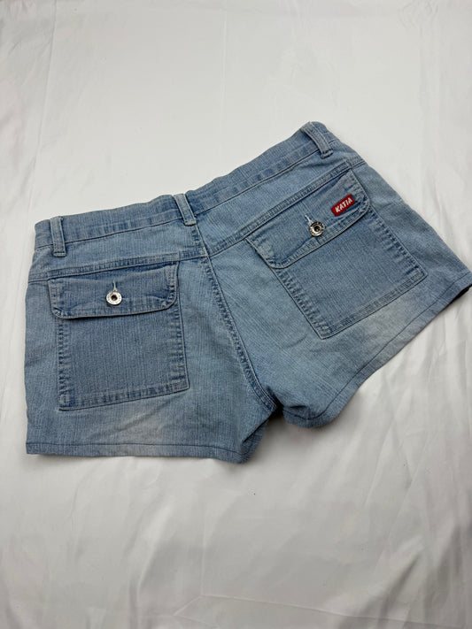 Blue low rise mini denim short (M)