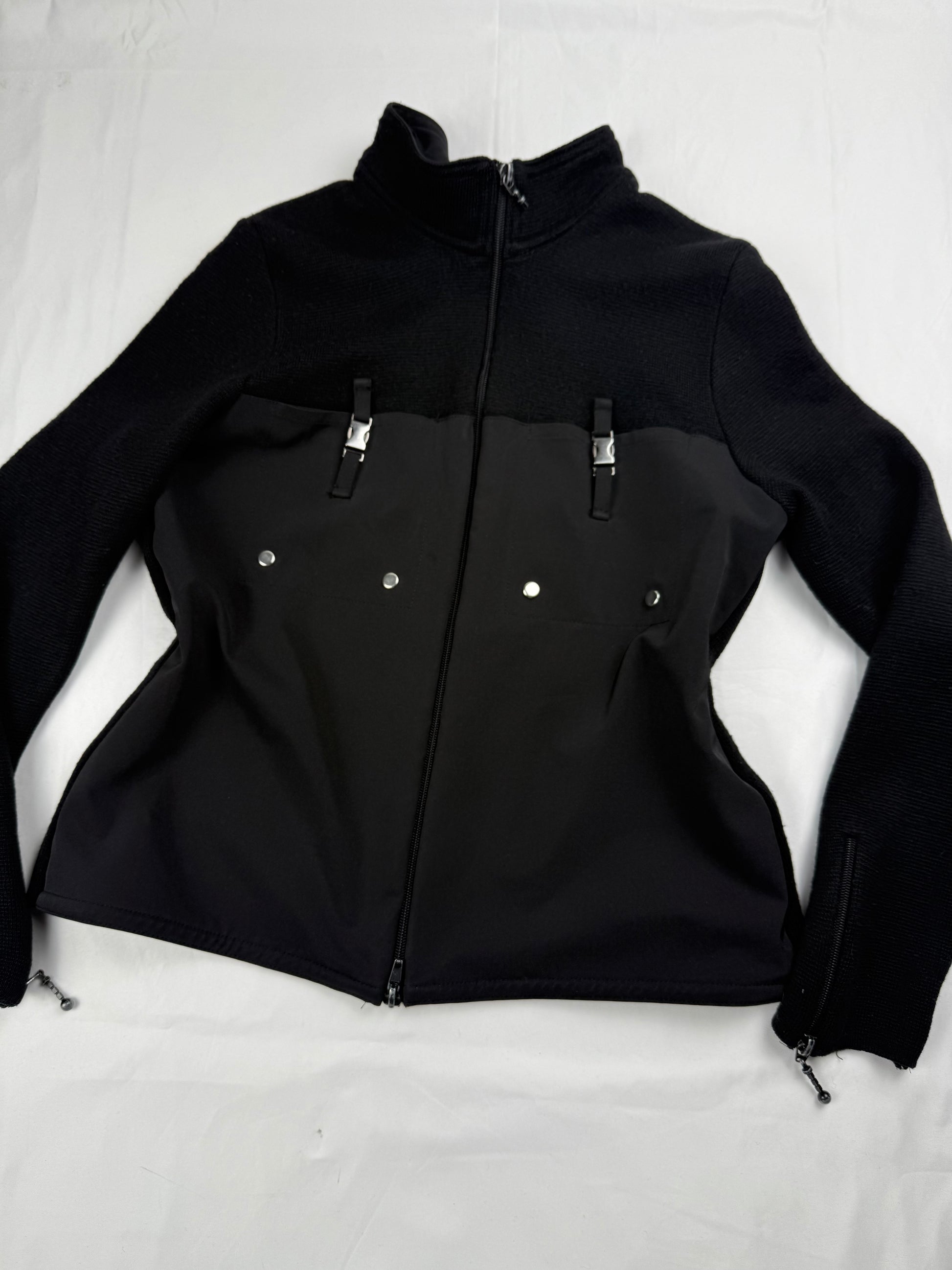 Black wool zip up cardigan jumper (S/M)