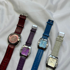 Vintage blue leather inox bracelet jewelry watch