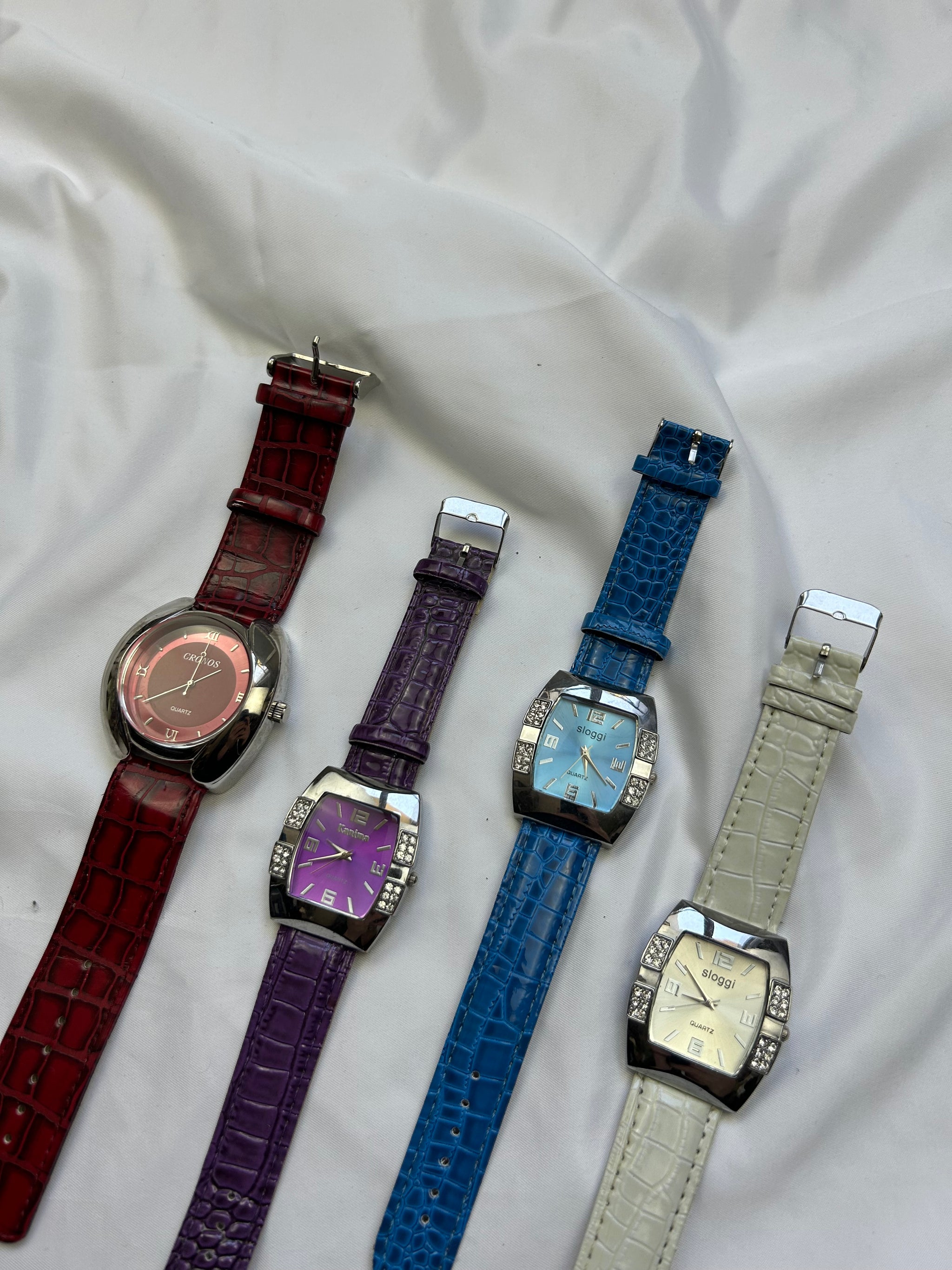 Vintage blue leather inox bracelet jewelry watch