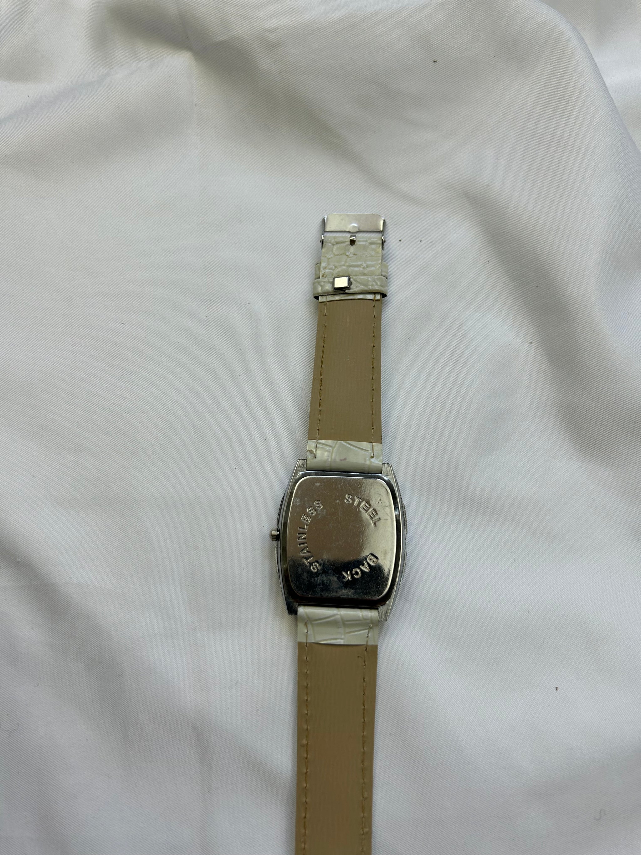 Vintage white leather inox bracelet jewelry watch