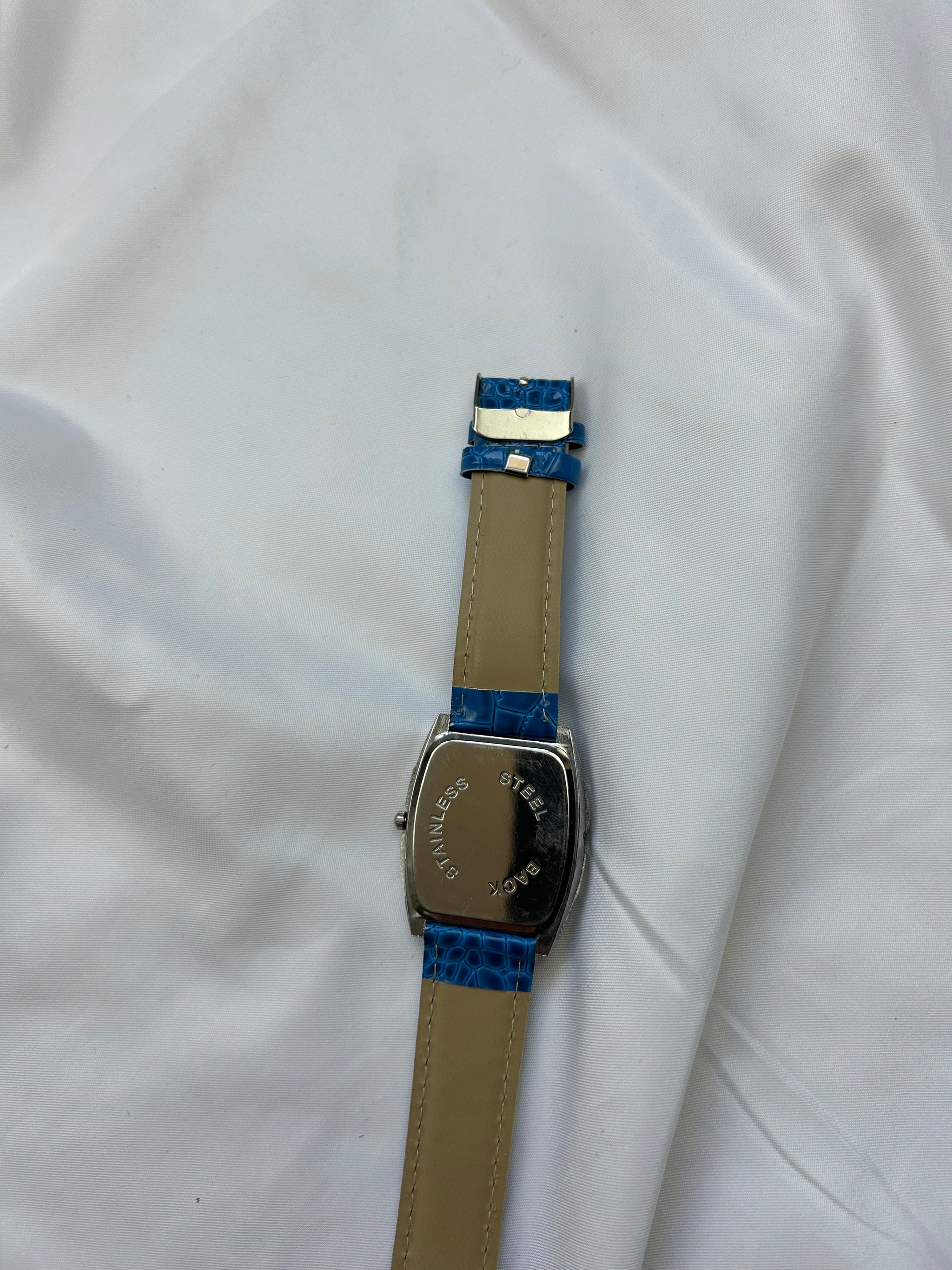 Vintage blue leather inox bracelet jewelry watch