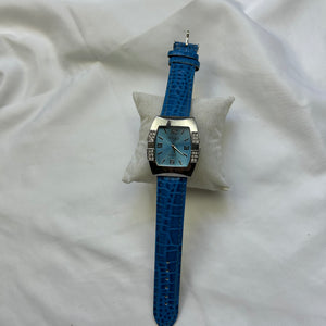 Vintage blue leather inox bracelet jewelry watch