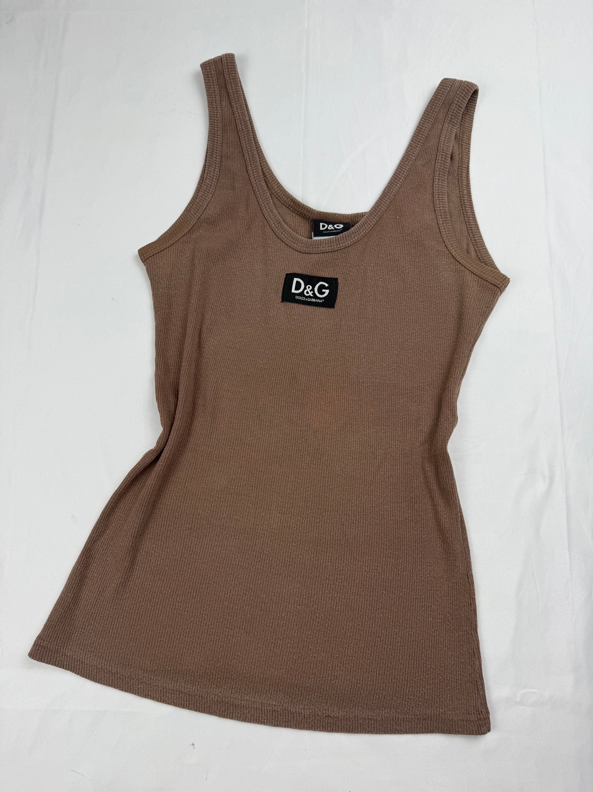 Brown cotton ribbed tight fit cami top (M)