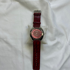 Vintage red leather inox bracelet jewelry watch