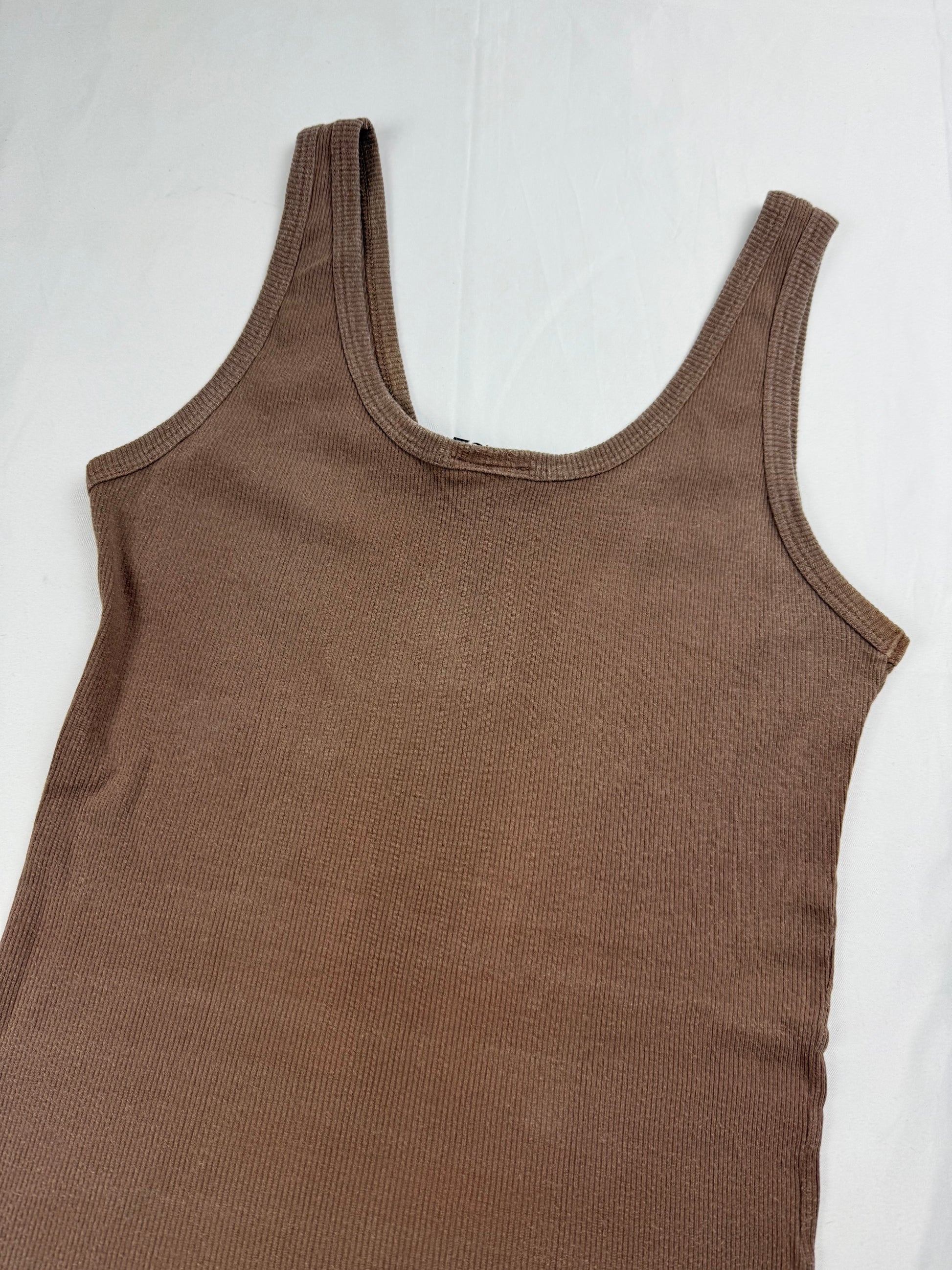 Brown cotton ribbed tight fit cami top (M)