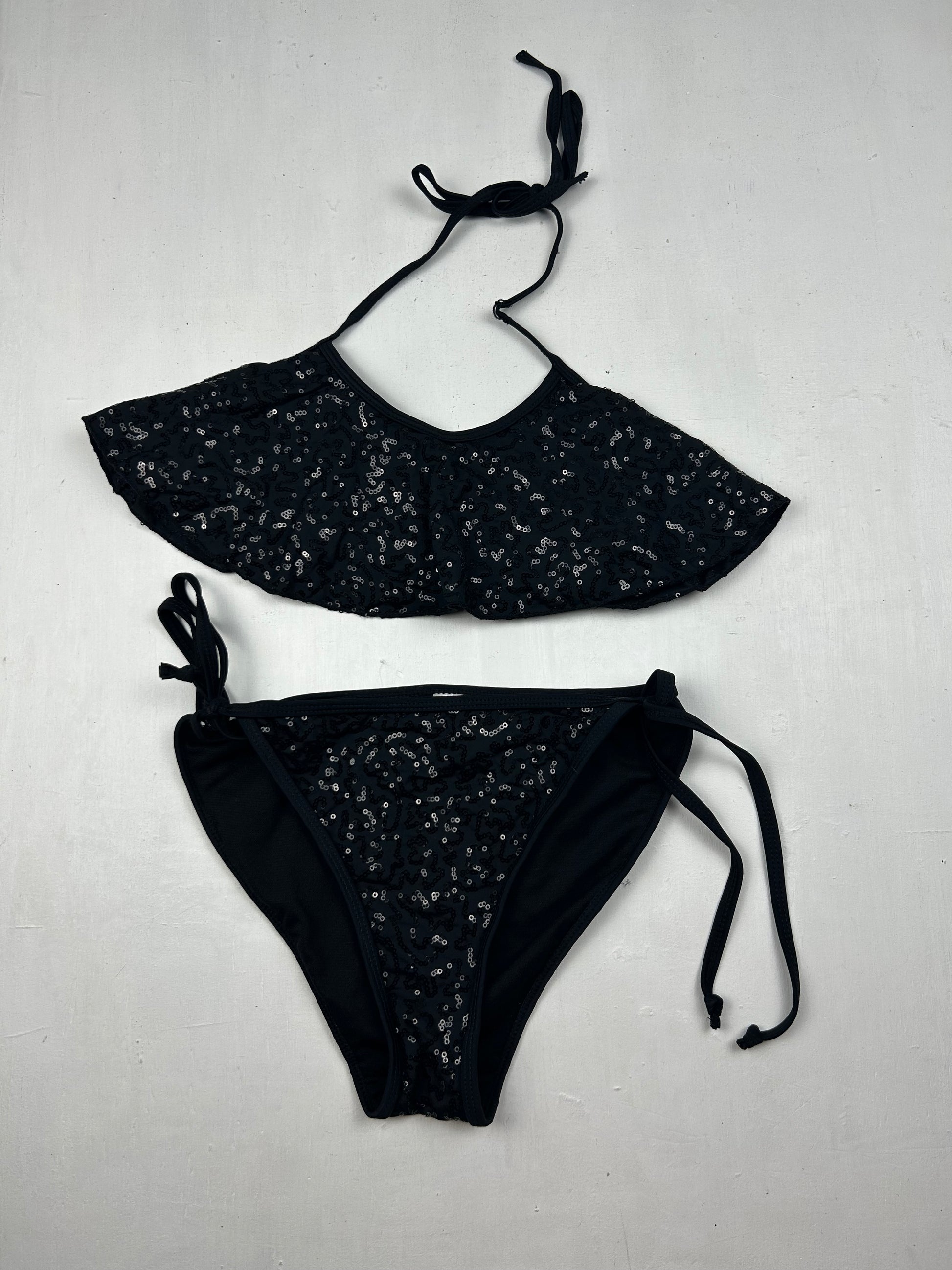 Black sequins low rise bikini set (M)