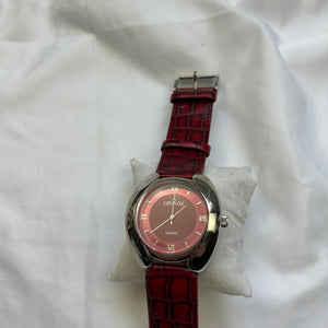 Vintage red leather inox bracelet jewelry watch