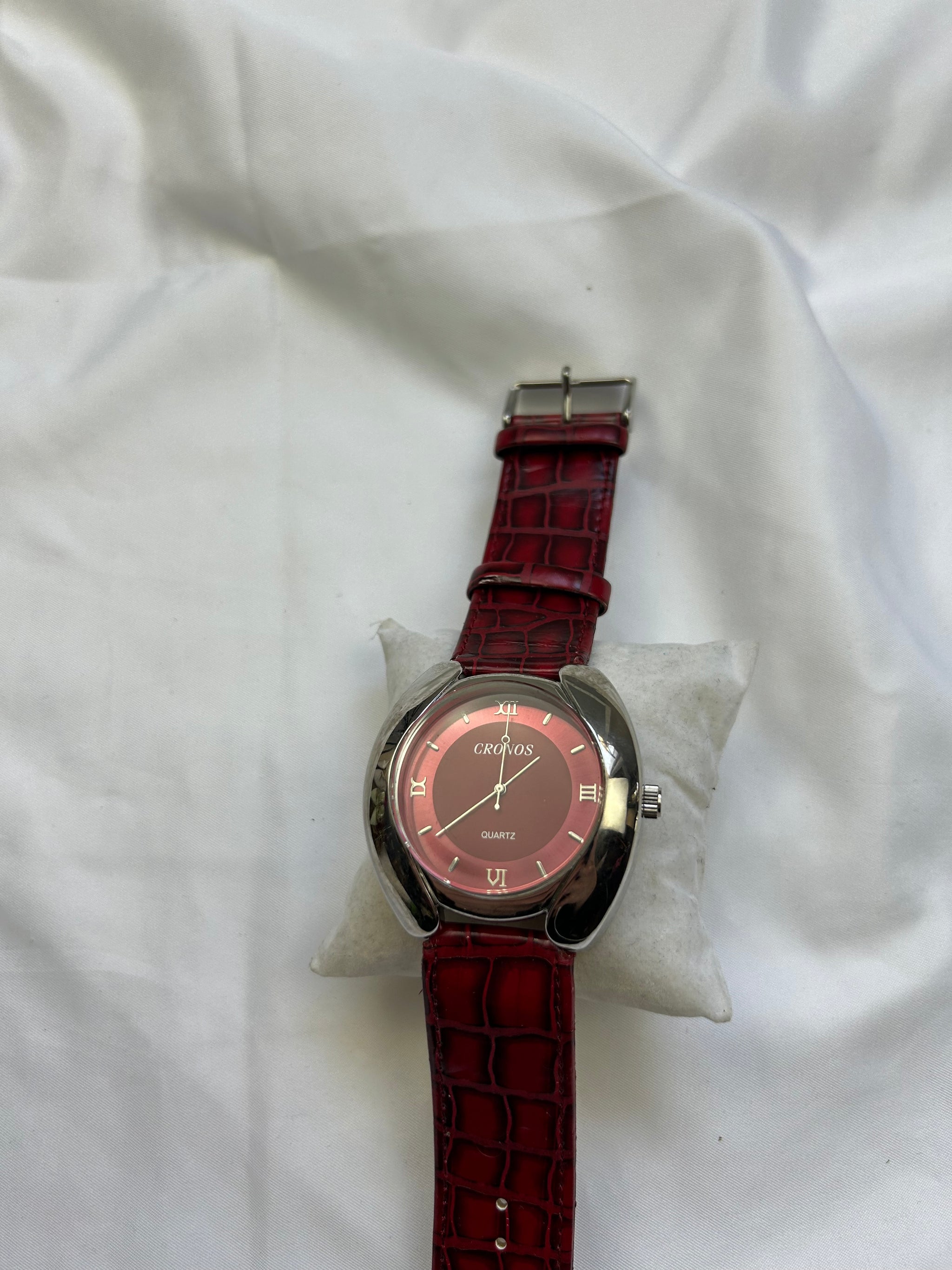 Vintage red leather inox bracelet jewelry watch